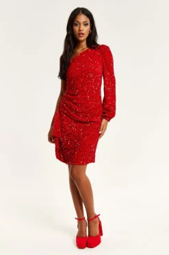 Women Liquorish Sequin Velvet One Shoulder Mini Dress