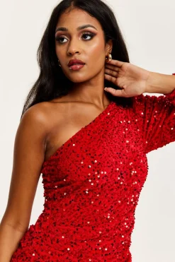 Women Liquorish Sequin Velvet One Shoulder Mini Dress