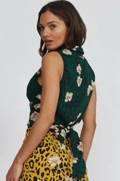 Women Liquorish Shirt Tie Front In Leopard And Floral Print