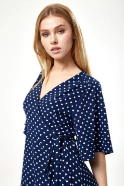 Women Liquorish Small Polka Dot Midi Wrap Dress