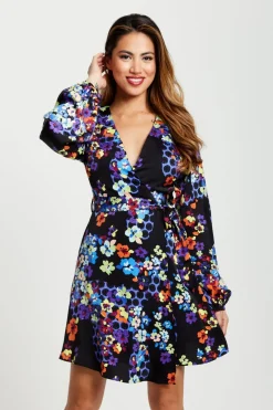 Women Liquorish Speckle Floral Print Mini Wrap Dress