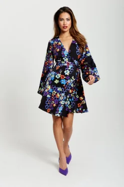 Women Liquorish Speckle Floral Print Mini Wrap Dress