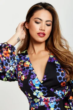 Women Liquorish Speckle Floral Print Mini Wrap Dress