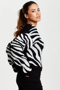 Women Liquorish Star Jumper In And White Zebra Pattern