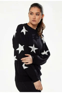Women Liquorish Star Pattern Jumper In Black & White