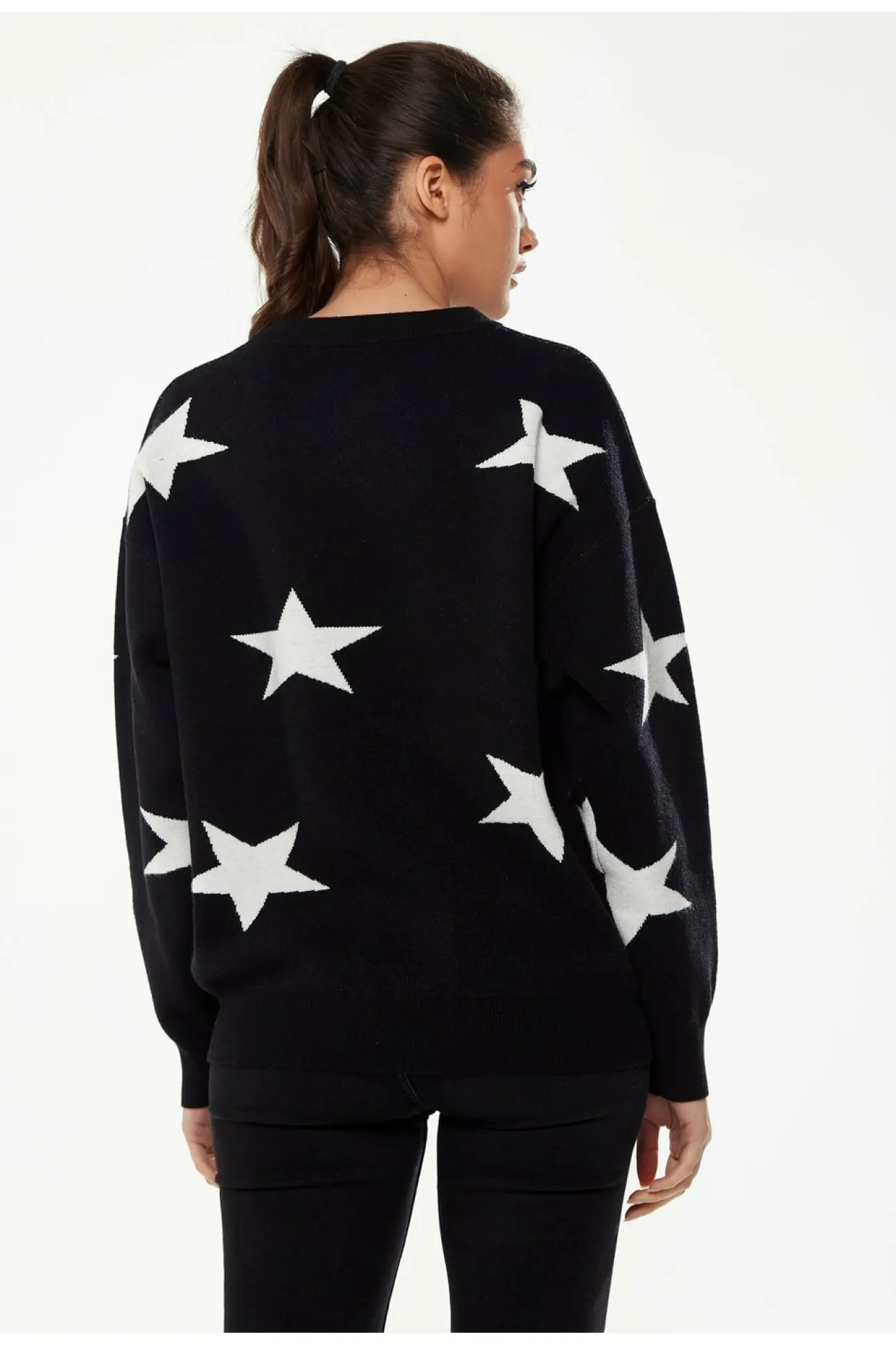 Women Liquorish Star Pattern Jumper In Black & White