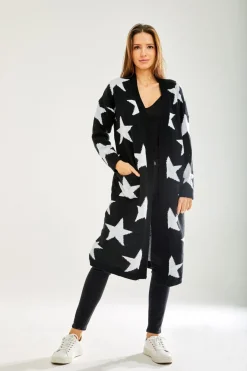 Women Liquorish Star Pattern Long Cardigan In