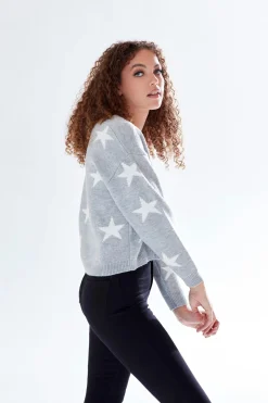 Women Liquorish Star Pattern V-Neck Button Down Cardigan