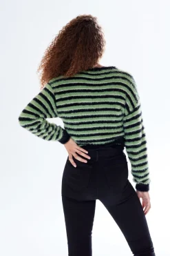 Women Liquorish Striped Wrap-Around Cardigan In Black