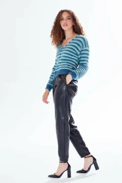 Women Liquorish Texture Stripe Cardigan Blue Turquoise White Tones