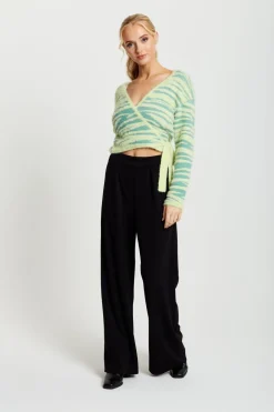 Women Liquorish Textured Zebra Wrap Cardigan In Yellow And Green