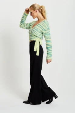 Women Liquorish Textured Zebra Wrap Cardigan In Yellow And Green