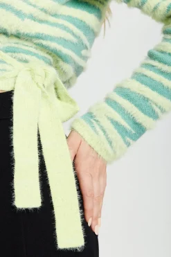 Women Liquorish Textured Zebra Wrap Cardigan In Yellow And Green