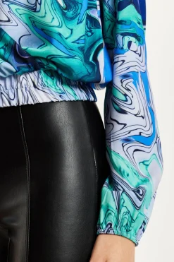 Women Liquorish Turquoise Marble Print Wrap Top