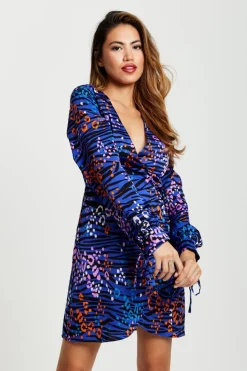 Women Liquorish Vivid Zebra Print Mini Wrap Dress In