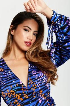 Women Liquorish Vivid Zebra Print Mini Wrap Dress In