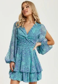 Women Liquorish V-Neck Leopard Print Knot Front Mini Dress