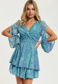 Women Liquorish V-Neck Leopard Print Knot Front Mini Dress