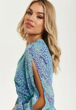 Women Liquorish V-Neck Leopard Print Knot Front Mini Dress