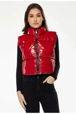 Women Liquorish Wet Look Gilet In