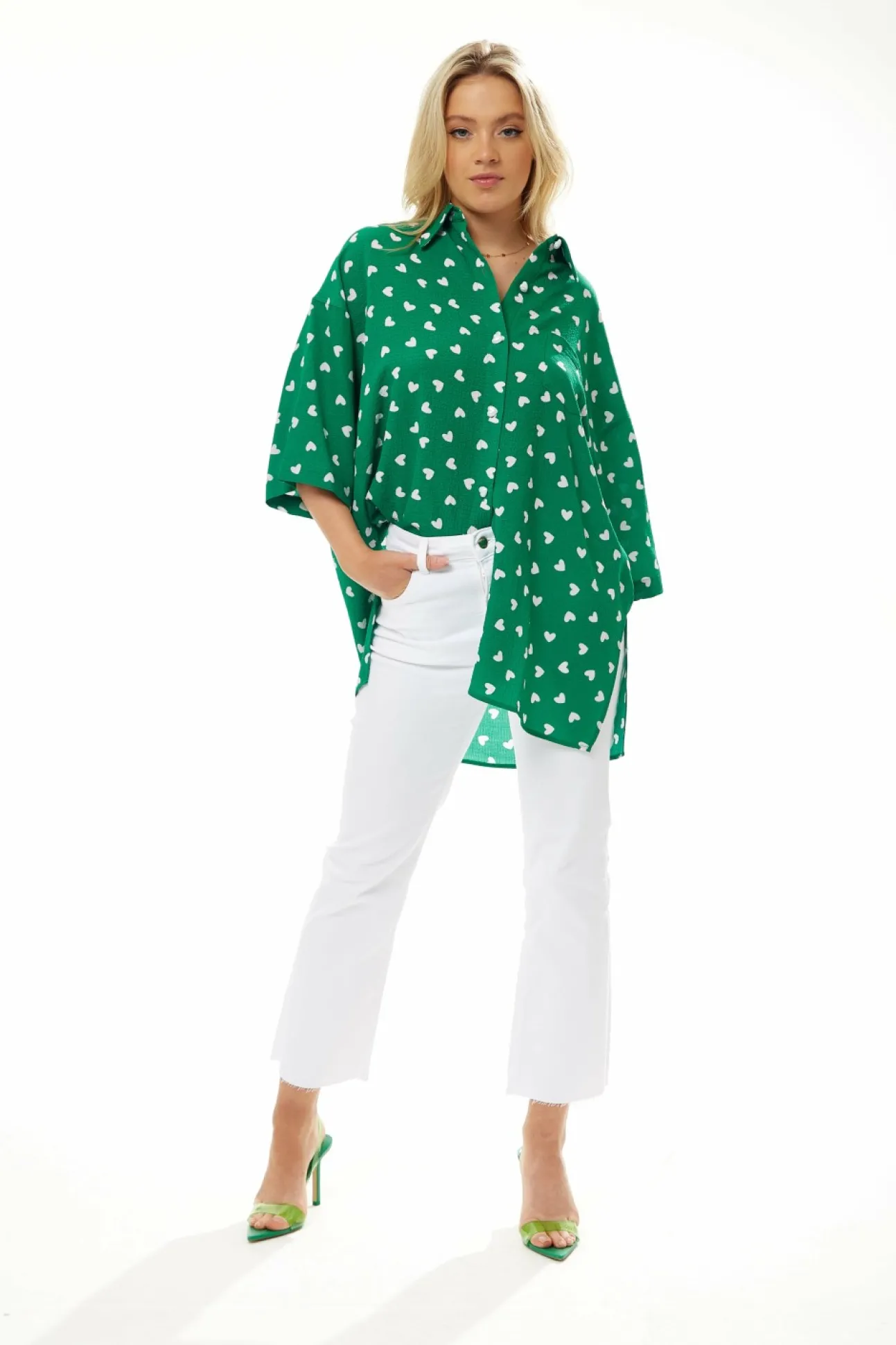 Women Liquorish White Heart Print Shirt In