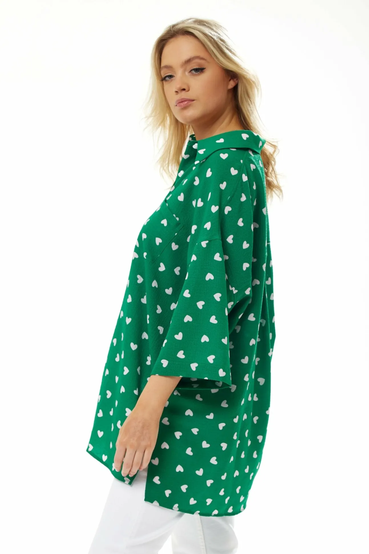 Women Liquorish White Heart Print Shirt In
