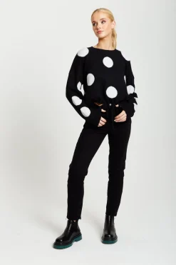 Women Liquorish White Polka Dot Jumper In