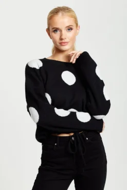 Women Liquorish White Polka Dot Jumper In