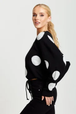 Women Liquorish White Polka Dot Jumper In