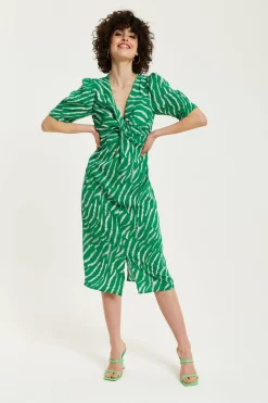 Women Liquorish Zebra Print Knot Front Midi Dress