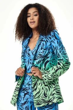 Women Liquorish Zebra Print Ombre Blazer In Blue And Green
