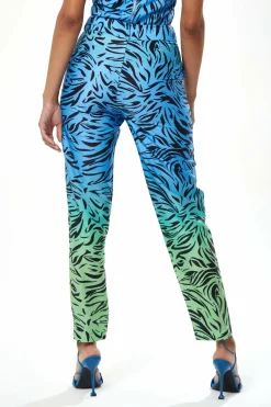 Women Liquorish Zebra Print Ombre Trosuers In Blue And Green