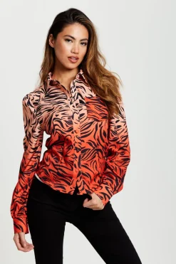 Women Liquorish Zebra Print Shirt With Accentuated Collar Detail