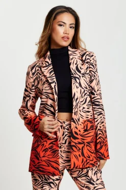 Women Liquorish Zebra Print Suit Blazer In Orange And Nude