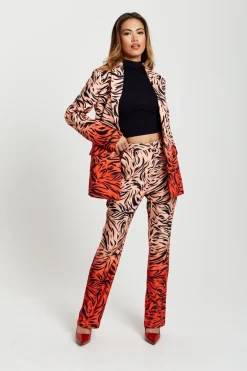 Women Liquorish Zebra Print Suit Blazer In Orange And Nude