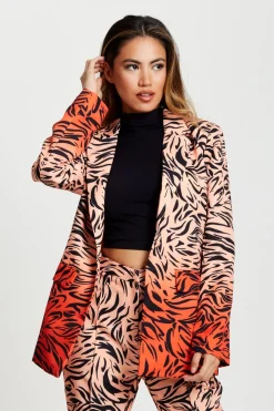 Women Liquorish Zebra Print Suit Blazer In Orange And Nude