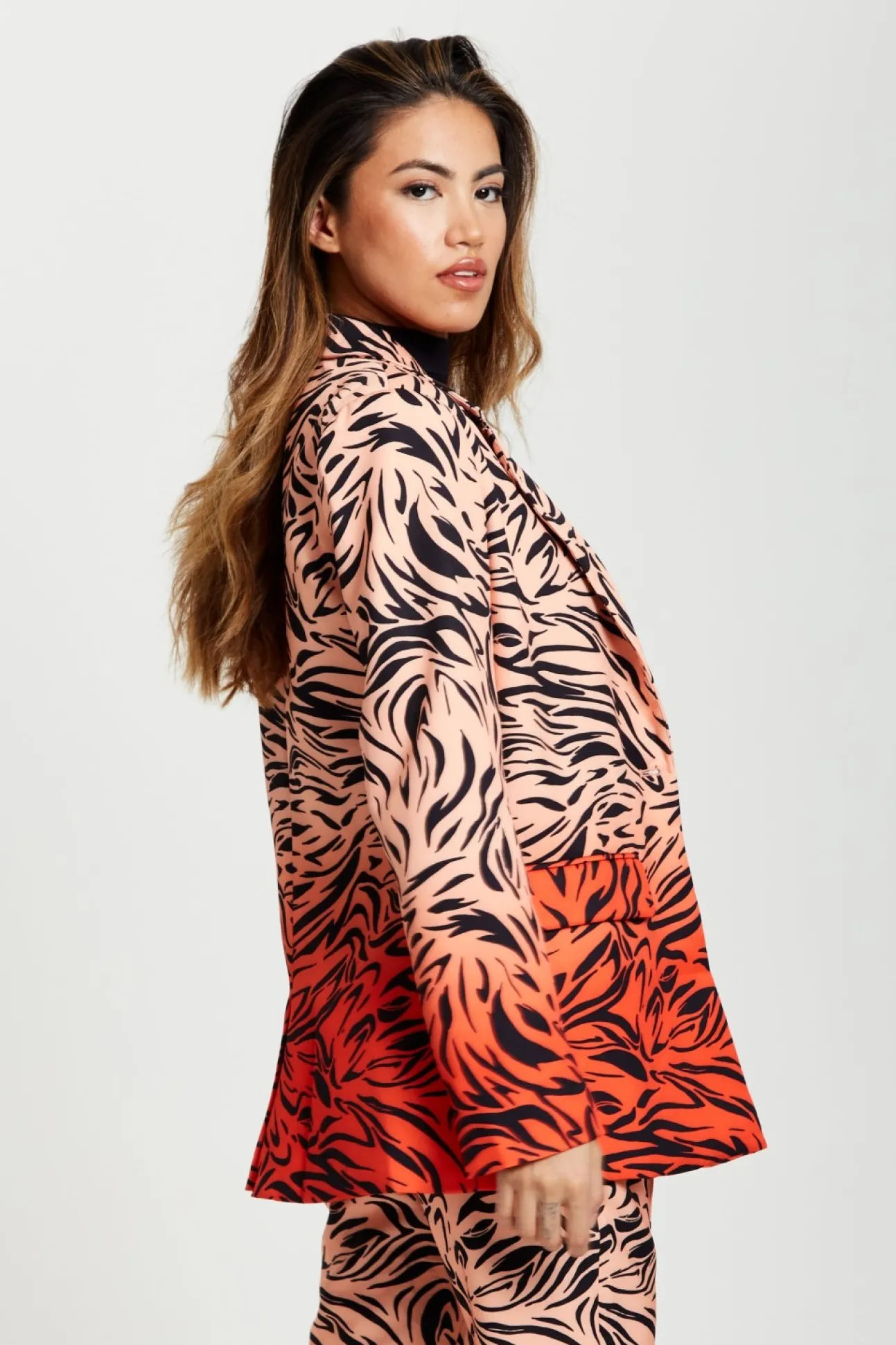 Women Liquorish Zebra Print Suit Blazer In Orange And Nude