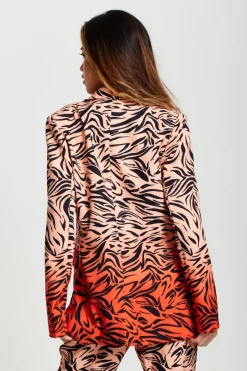 Women Liquorish Zebra Print Suit Blazer In Orange And Nude