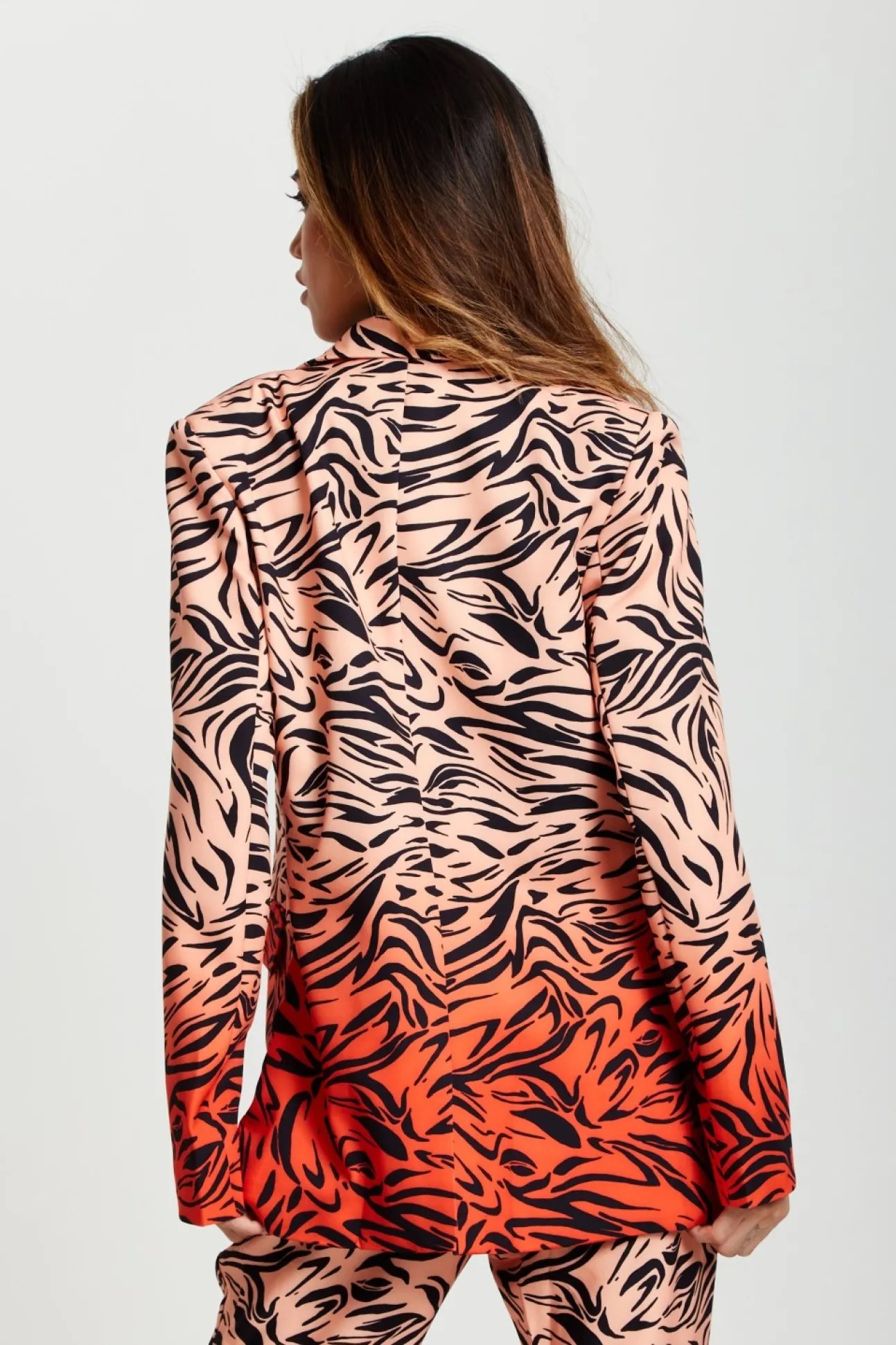Women Liquorish Zebra Print Suit Blazer In Orange And Nude