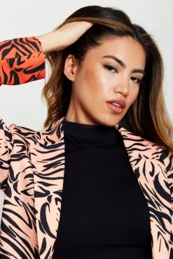 Women Liquorish Zebra Print Suit Blazer In Orange And Nude