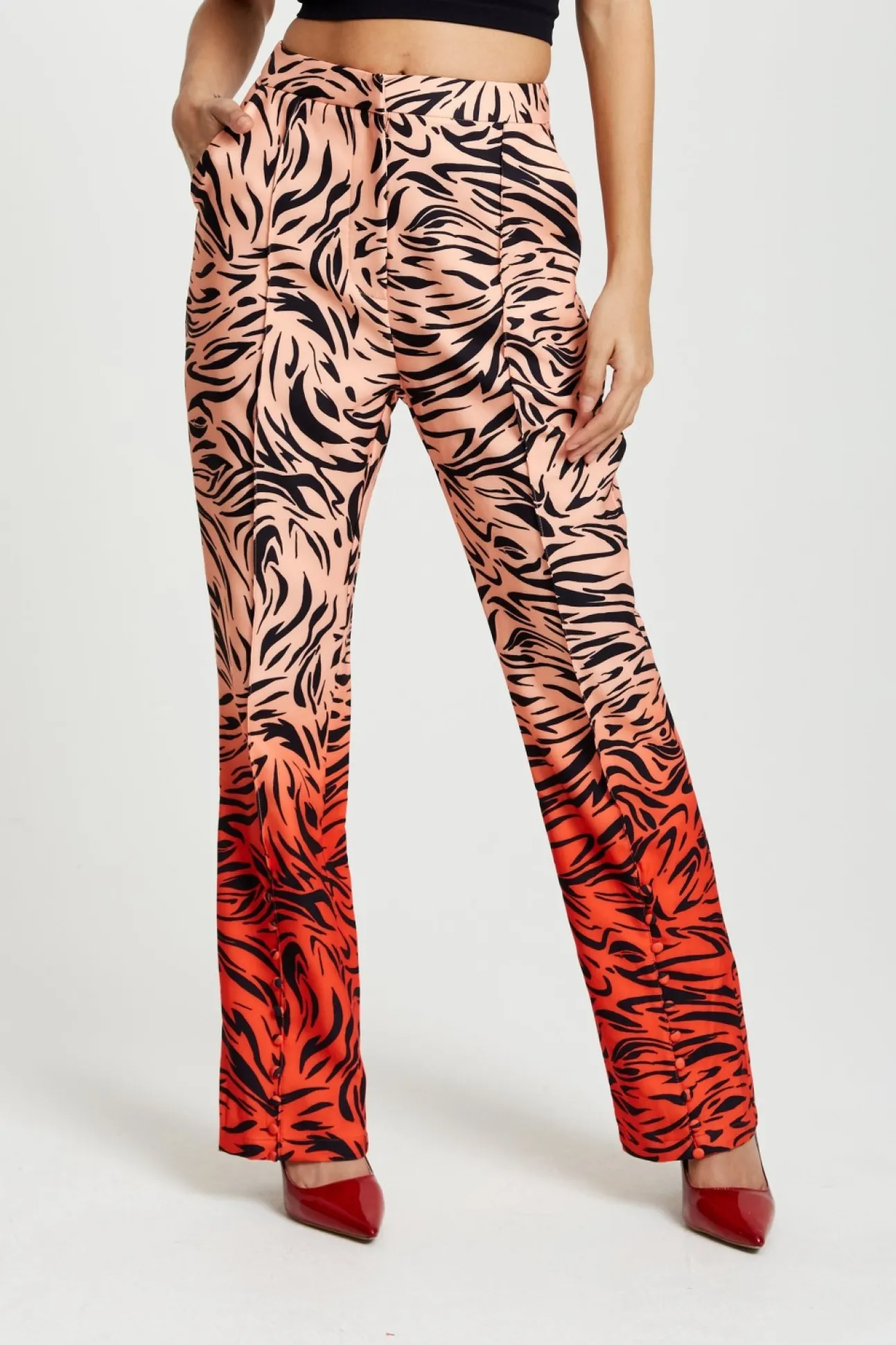 Women Liquorish Zebra Print Suit Trousers With Slit Detail