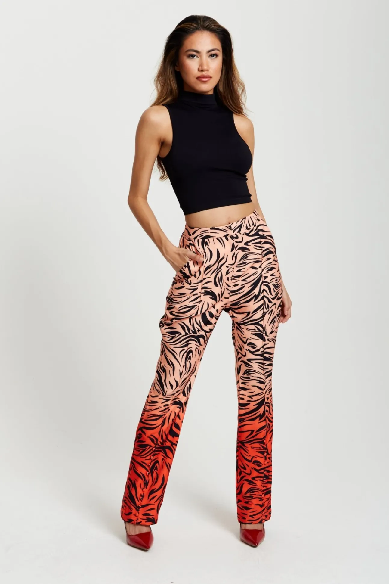 Women Liquorish Zebra Print Suit Trousers With Slit Detail