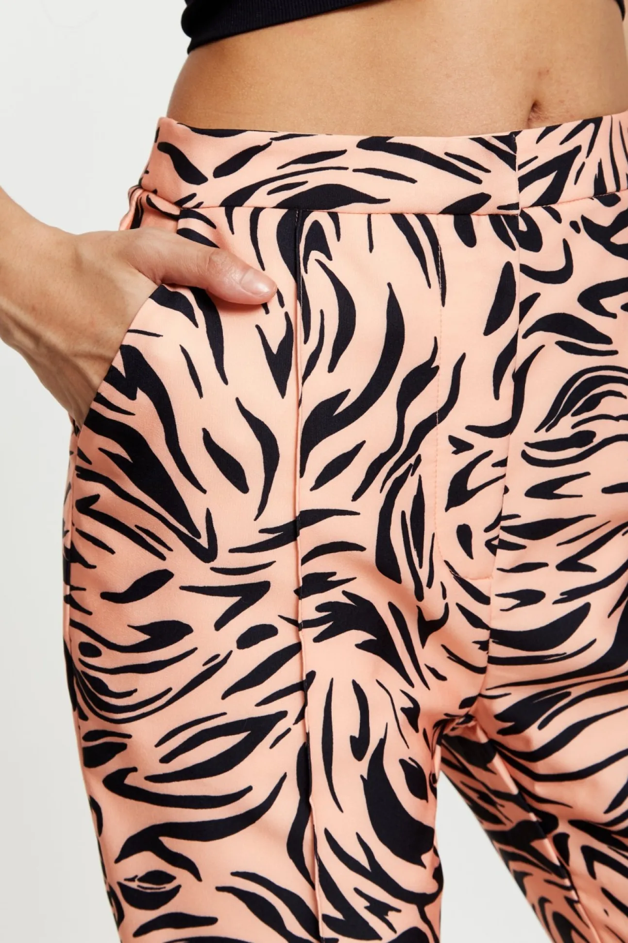 Women Liquorish Zebra Print Suit Trousers With Slit Detail