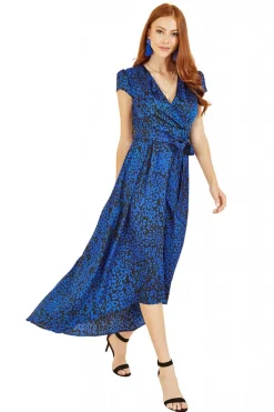 Women Mela London Animal Print Dip Hem Midi Wrap Dress
