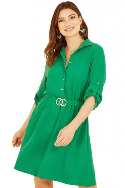 Women Mela London Belted Shirt Dress With Gold Buckle