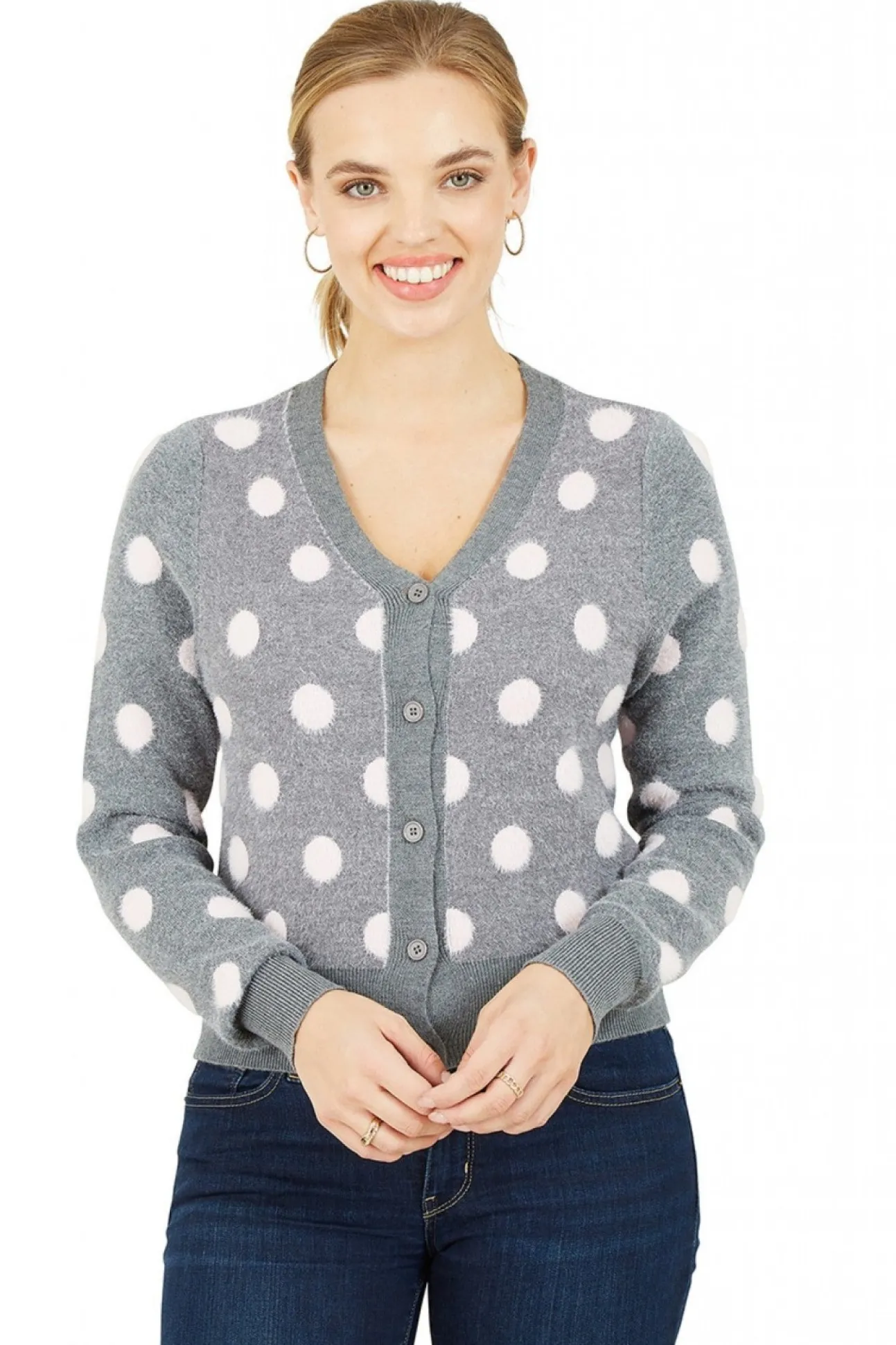 Women Mela London Buttoned Down Spot Cardigan