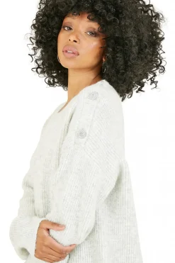 Women Mela London Diamante Button Knitted Jumper