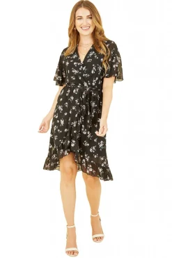 Women Mela London Floral Frill Wrap Dress