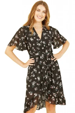 Women Mela London Floral Frill Wrap Dress