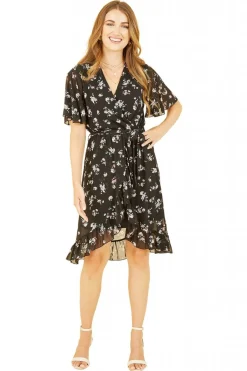 Women Mela London Floral Frill Wrap Dress